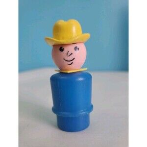 Vintage Fisher Price Farmer Blue Plastic Yellow Hat Loose 70's